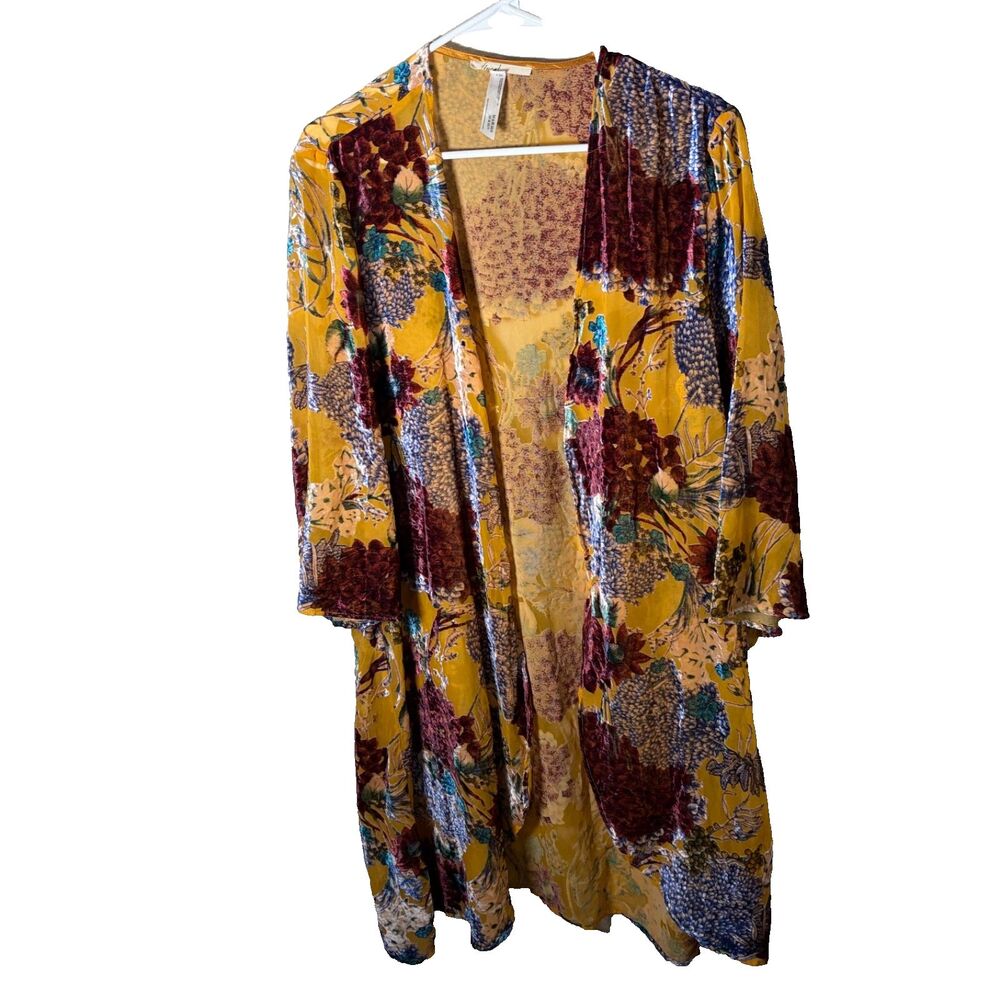 Floreat Cardigan Sweater Women's One Size Burnout Velvet Kimono Long Floral